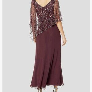 J Kara Women's  Pop Over Long Burgundy Beaded Dress New Size 16